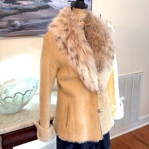 SHEARLING Genuine Fox Fur Sheepskin Jacket Coat Cassin Berdorf Goodman Tan S 6